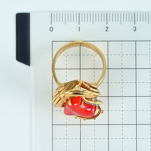 【中古】K18YG/PT900 CORAL RING 赤サンゴリング D 8.6g #13
