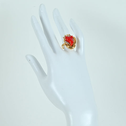 【中古】K18YG/PT900 CORAL RING 赤サンゴリング D 8.6g #13