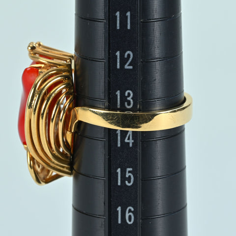【中古】K18YG/PT900 CORAL RING 赤サンゴリング D 8.6g #13