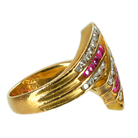 【中古】K18YG RUBY RING ルビー・ダイヤモンドリング R0.54ct D0.87ct 8.5g #11.5