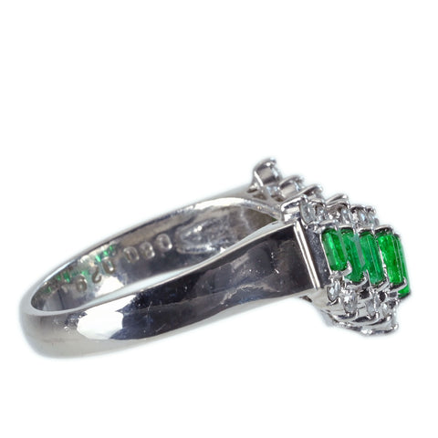 【中古】PT900 EMERALD RING エメラルドVラインリング E0.80ct D0.29ct 5.9g #12