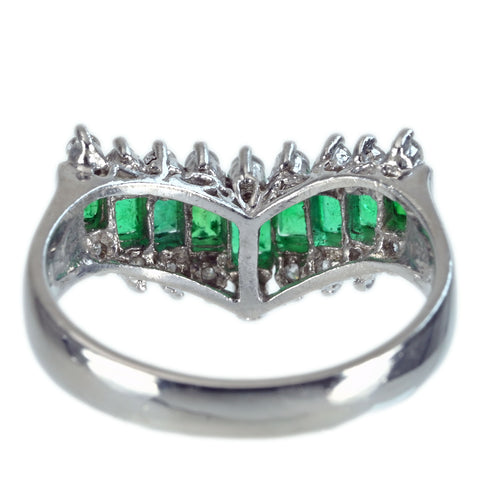 【中古】PT900 EMERALD RING エメラルドVラインリング E0.80ct D0.29ct 5.9g #12