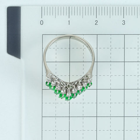 【中古】PT900 EMERALD RING エメラルドVラインリング E0.80ct D0.29ct 5.9g #12