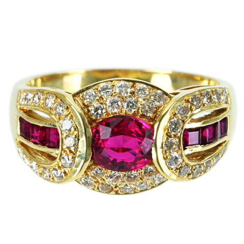 【中古】K18YG RUBY ルビーリング R0.95ct R0.50ct D0.52ct 6.6g #16.5