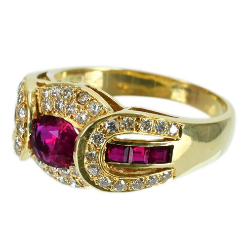 【中古】K18YG RUBY ルビーリング R0.95ct R0.50ct D0.52ct 6.6g #16.5