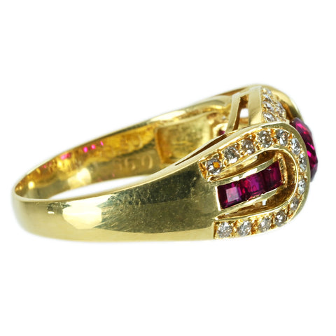 【中古】K18YG RUBY ルビーリング R0.95ct R0.50ct D0.52ct 6.6g #16.5