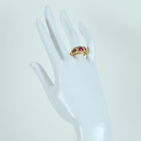 【中古】K18YG RUBY ルビーリング R0.95ct R0.50ct D0.52ct 6.6g #16.5