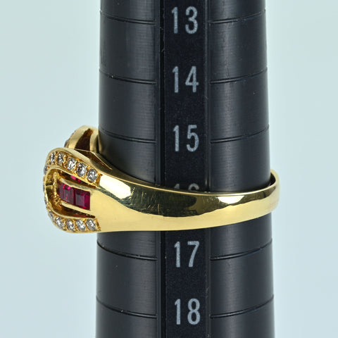 【中古】K18YG RUBY ルビーリング R0.95ct R0.50ct D0.52ct 6.6g #16.5