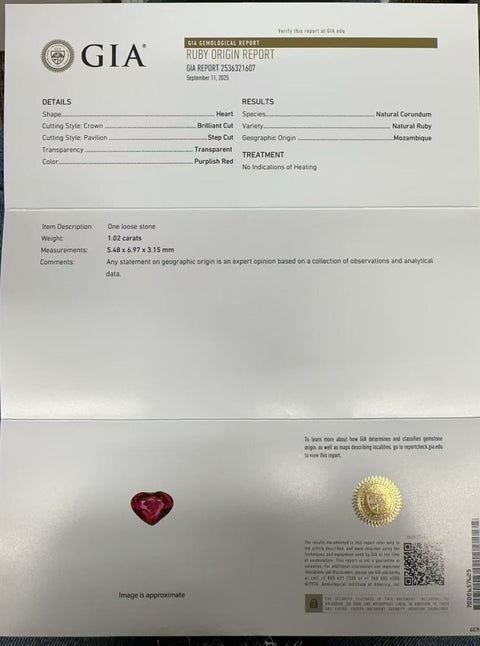 【中古】PT900 RUBYモザンビーク産非加熱ハートシェイプカットルビーリング RING R1.02ct D0.32ct GIA鑑別書 4.8g #12