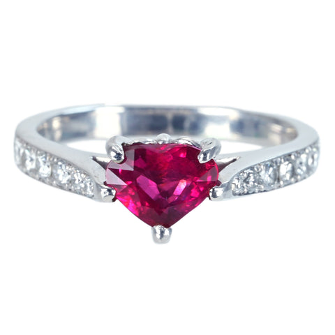 【中古】PT900 RUBYモザンビーク産非加熱ハートシェイプカットルビーリング RING R1.02ct D0.32ct GIA鑑別書 4.8g #12