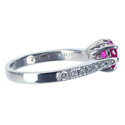 【中古】PT900 RUBYモザンビーク産非加熱ハートシェイプカットルビーリング RING R1.02ct D0.32ct GIA鑑別書 4.8g #12