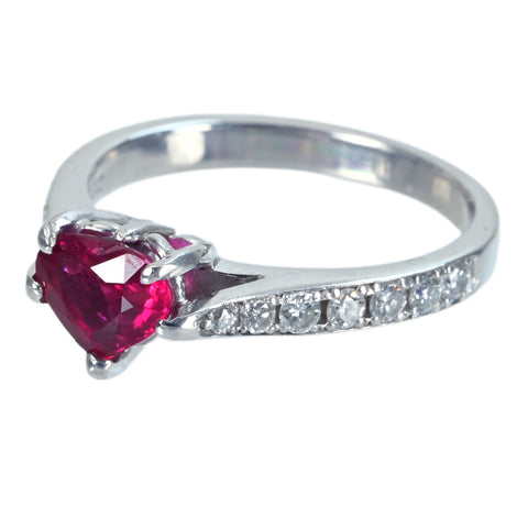 【中古】PT900 RUBYモザンビーク産非加熱ハートシェイプカットルビーリング RING R1.02ct D0.32ct GIA鑑別書 4.8g #12