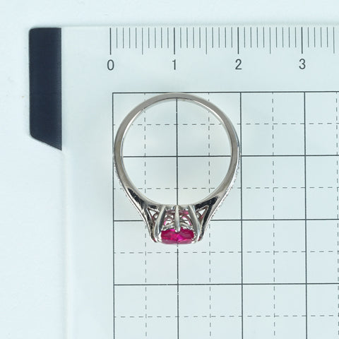 【中古】PT900 RUBYモザンビーク産非加熱ハートシェイプカットルビーリング RING R1.02ct D0.32ct GIA鑑別書 4.8g #12