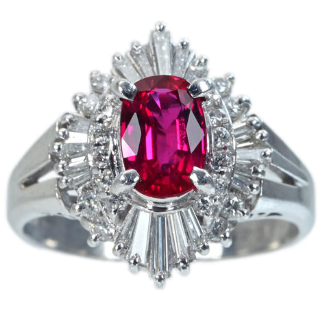 【中古】PT900 RUBY RING ルビーリング R0.93ct D0.48ct CGLソーティング 7.1g #9.5