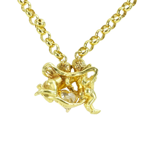 Used K18YG DIAMOND Heart Shape Cut Diamond Pendant Necklace Necklace 1.196ct 27.8g