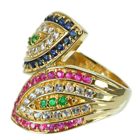 [Used] K18YG MULTI RING Ruby/Sapphire/Emerald/White Sapphire Ring 11.3g #17