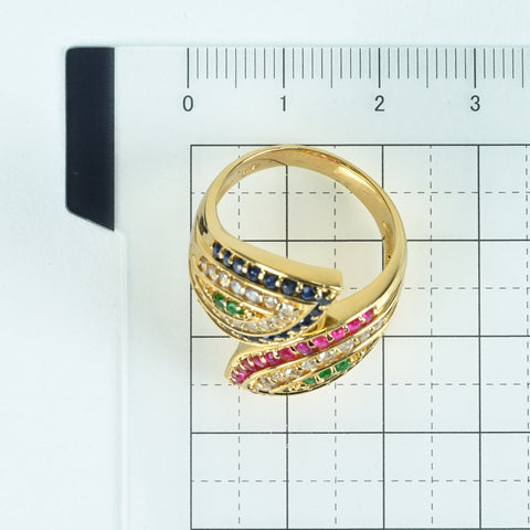 [Used] K18YG MULTI RING Ruby/Sapphire/Emerald/White Sapphire Ring 11.3g #17