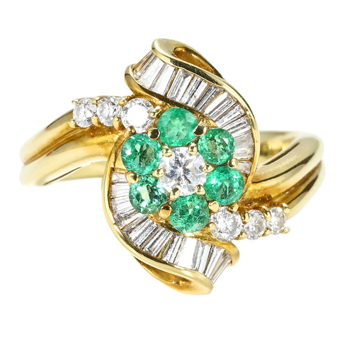 【中古】K18YG EMERALD RING エメラルド/ダイヤモンドリング E0.37ct D0.70ct 6.0g #13