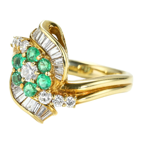 【中古】K18YG EMERALD RING エメラルド/ダイヤモンドリング E0.37ct D0.70ct 6.0g #13
