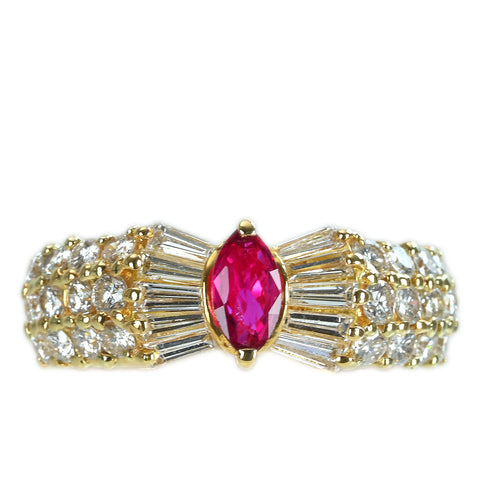 【中古】K18YG RUBY ルビーリング RING R0.354ct D1.08ct 5.0g #10