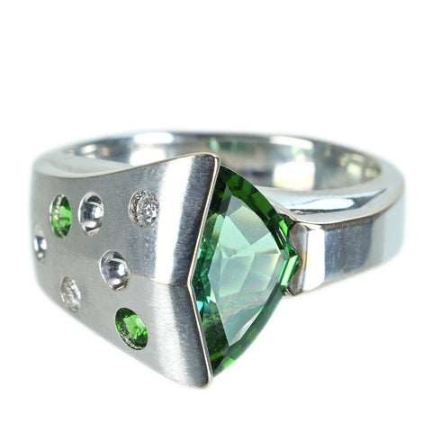 【中古】 菊池伊佐子 K18WG TOURMALINE RING トルマリンリング T2.17ct G 0.14ct 0.06ct 9.6g #15
