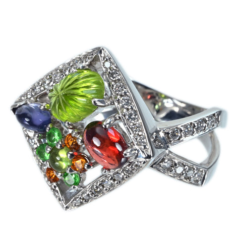 【中古】RING K18YG MULTI STONES RING マルチカラーストーンリング D0.37ct 10.8g #12