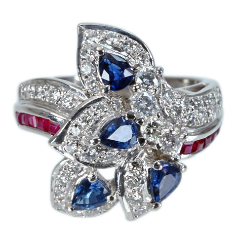 【中古】PT900 SAPPHIRE RING サファイア/ルビーリング S1.11ct R0.45ct D1.00ct14.8g