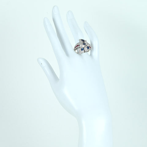 【中古】PT900 SAPPHIRE RING サファイア/ルビーリング S1.11ct R0.45ct D1.00ct14.8g