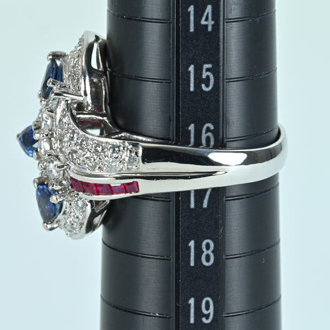 【中古】PT900 SAPPHIRE RING サファイア/ルビーリング S1.11ct R0.45ct D1.00ct14.8g