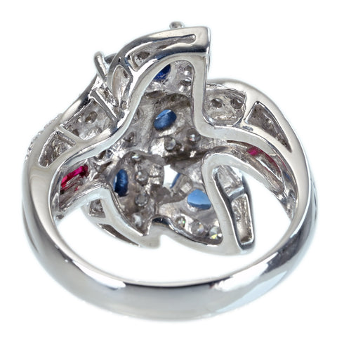 【中古】PT900 SAPPHIRE RING サファイア/ルビーリング S1.11ct R0.45ct D1.00ct14.8g