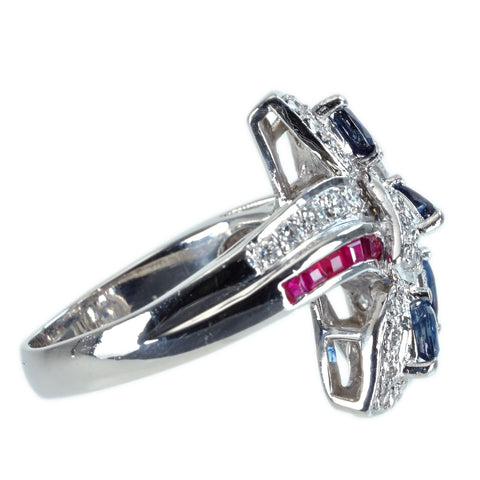 【中古】PT900 SAPPHIRE RING サファイア/ルビーリング S1.11ct R0.45ct D1.00ct14.8g