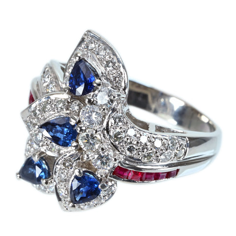 【中古】PT900 SAPPHIRE RING サファイア/ルビーリング S1.11ct R0.45ct D1.00ct14.8g