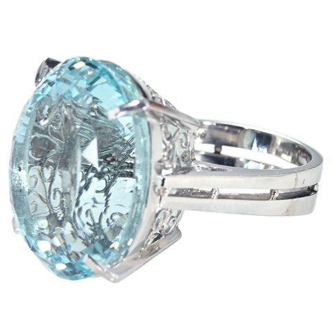 【中古】PT900 AQUAMARINE RING 手造りアクアマリンリング AQ36.38ct 21.1g #15