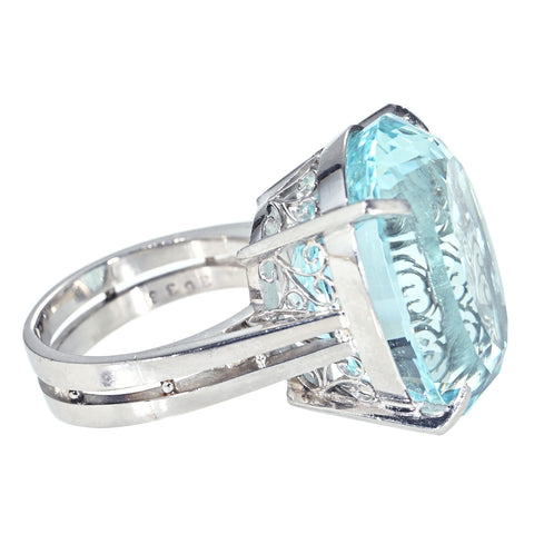 【中古】PT900 AQUAMARINE RING 手造りアクアマリンリング AQ36.38ct 21.1g #15
