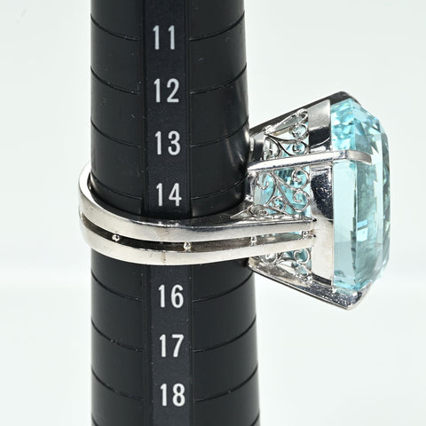 【中古】PT900 AQUAMARINE RING 手造りアクアマリンリング AQ36.38ct 21.1g #15