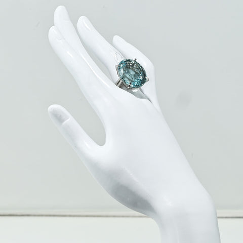 【中古】PT900 AQUAMARINE RING 手造りアクアマリンリング AQ36.38ct 21.1g #15