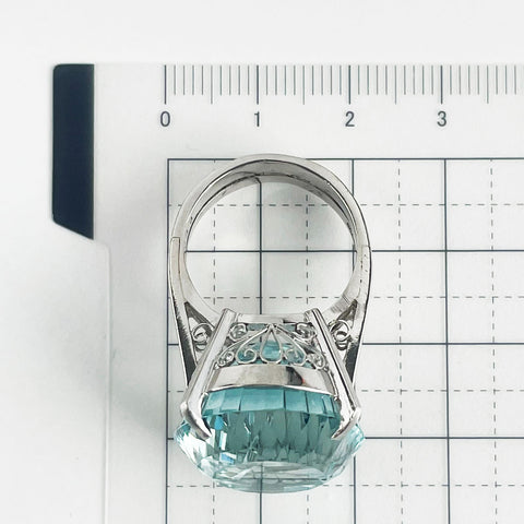 【中古】PT900 AQUAMARINE RING 手造りアクアマリンリング AQ36.38ct 21.1g #15