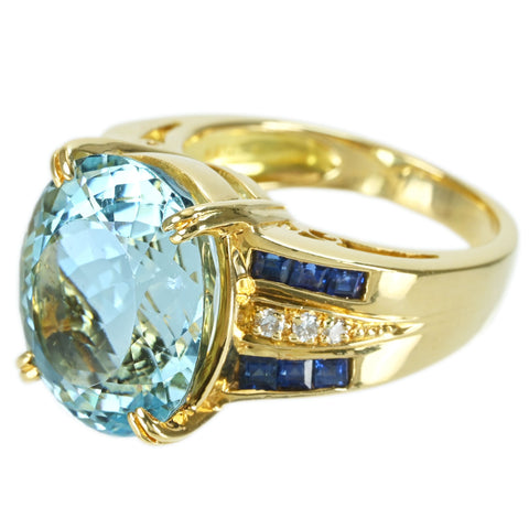 【中古】K18YG AQUAMARINE RING アクアマリンリング AQ11.66ct S0.90ct D0.11ct 13.0g #15.5