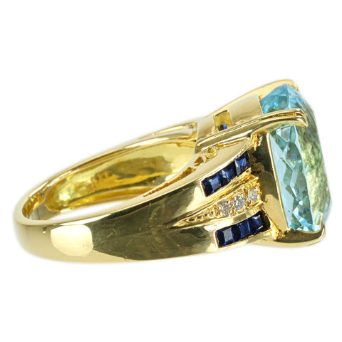 【中古】K18YG AQUAMARINE RING アクアマリンリング AQ11.66ct S0.90ct D0.11ct 13.0g #15.5