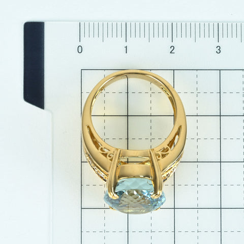 【中古】K18YG AQUAMARINE RING アクアマリンリング AQ11.66ct S0.90ct D0.11ct 13.0g #15.5