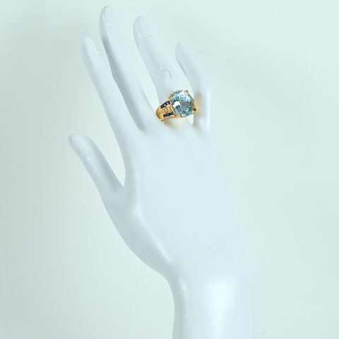 【中古】K18YG AQUAMARINE RING アクアマリンリング AQ11.66ct S0.90ct D0.11ct 13.0g #15.5