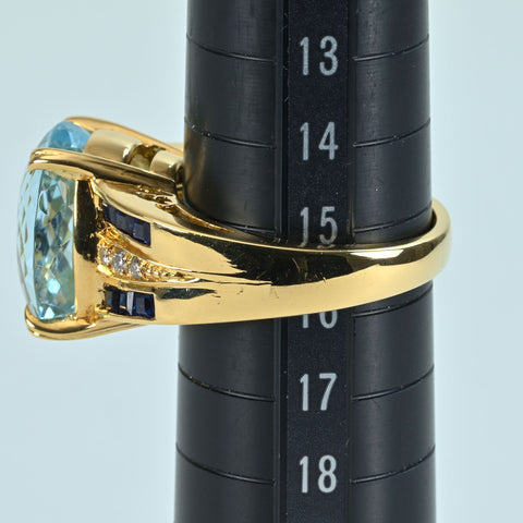 【中古】K18YG AQUAMARINE RING アクアマリンリング AQ11.66ct S0.90ct D0.11ct 13.0g #15.5