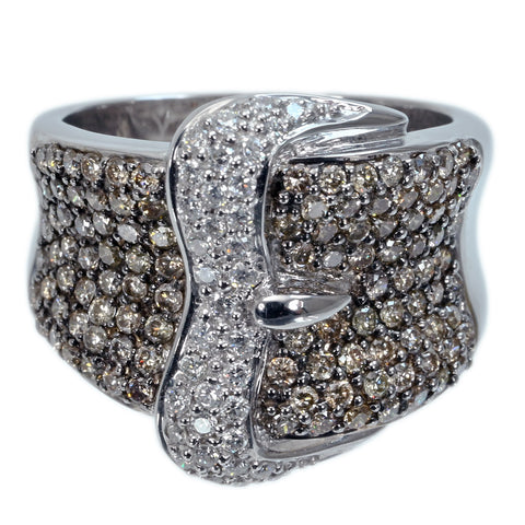 【中古】K18WG DIAMOND RING ブラウン＆カラーレスダイヤモンドリング D1.77ct 13.6g #18