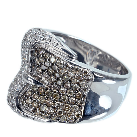 [Pre-owned] K18WG DIAMOND RING Brown &amp; Colorless Diamond Ring D1.77ct 13.6g #18 