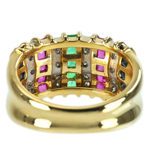 【中古】K18YG/PT900 MULTI STONES RING ルビー・サファイア・エメラルドリング R0.66ct S0.56ct E0.22ct D0.15ct 8.3g #13.5