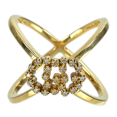 Pre-owned GUCCI 18K Yellow Gold Diamond Ring, Running Diamond Ring, 4.7g, #8, One Price 