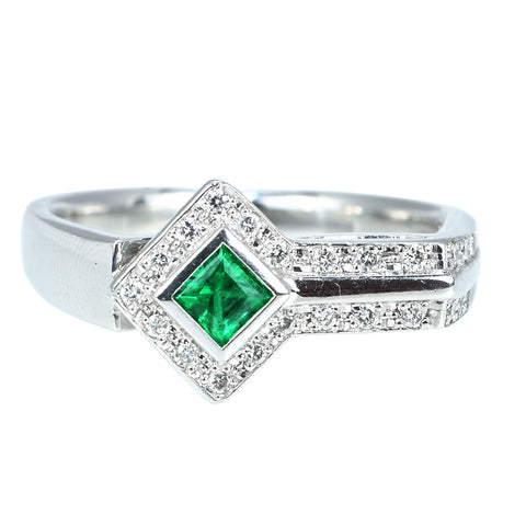 【中古】PT900 EMERALD RING エメラルドリング E0.21ct D0.13ct 7.0g #12