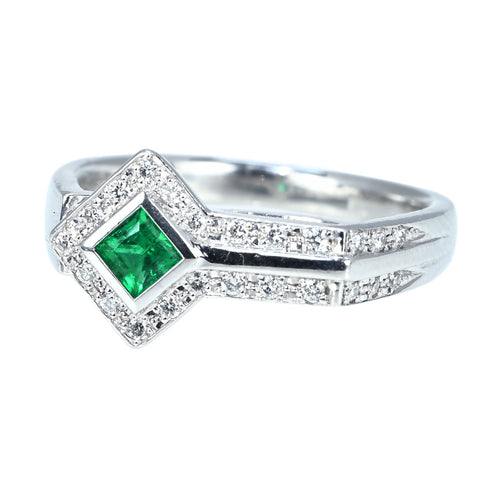 【中古】PT900 EMERALD RING エメラルドリング E0.21ct D0.13ct 7.0g #12