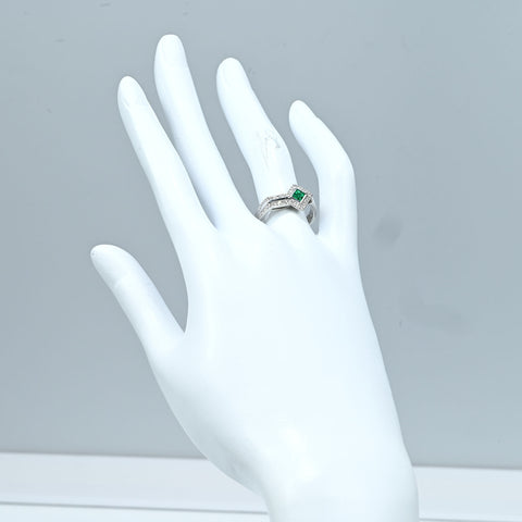 【中古】PT900 EMERALD RING エメラルドリング E0.21ct D0.13ct 7.0g #12