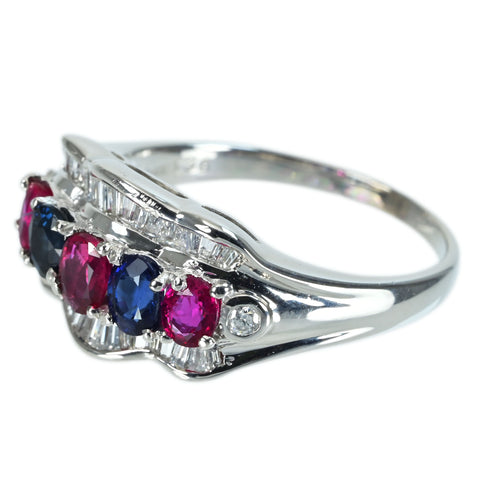 [Used] PT900 Multi Stone Ring, Ruby/Sapphire, 1.36ct (Rose Gold), 0.40ct (Diamond Gold), 7.4g (#15) 